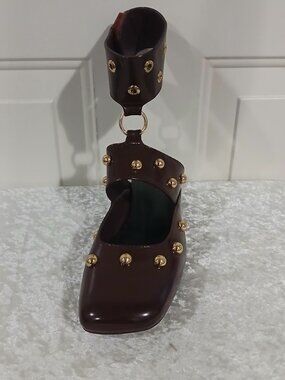 Womens Burgundy/brown Gold Studded Close Toe Mules